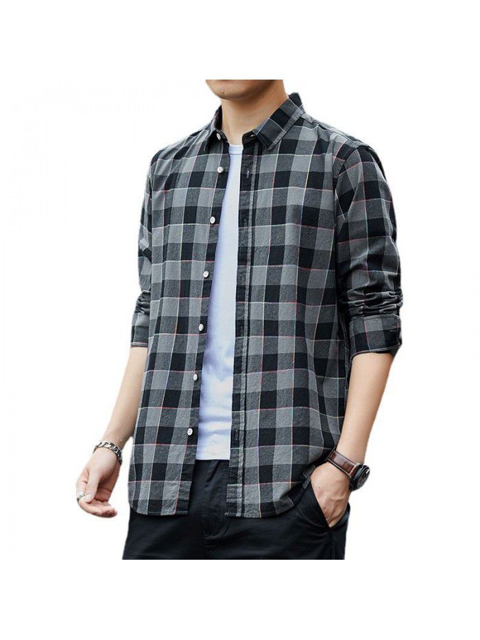 Plaid Shirt Men's spring  new fashion fashion fashion brand spring and autumn long sleeve shirt casual Japanese men's coat 