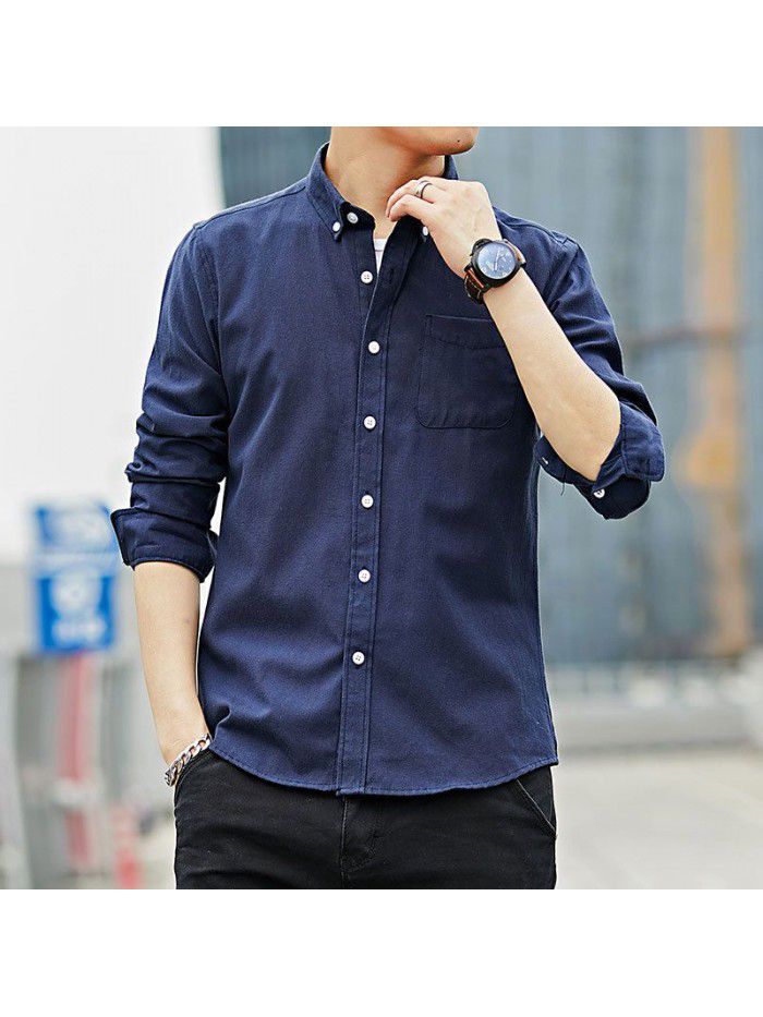 men's long sleeve shirt spring autumn casual slim solid color shirt Korean version shirt men's student trend 