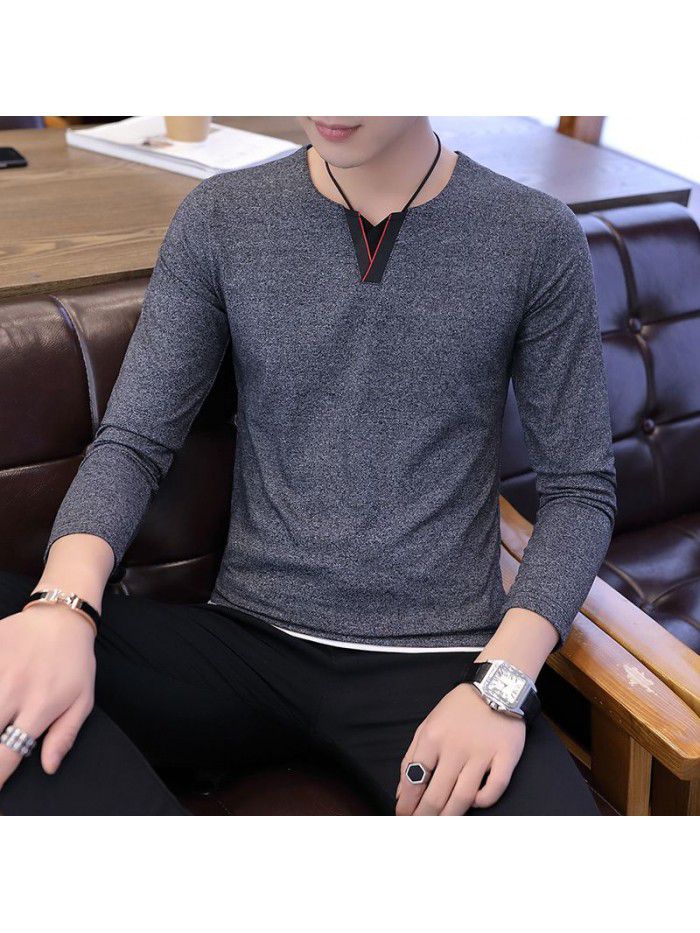  autumn popular men's T-shirt with base coat fashion men's long sleeve T-shirt Korean men's T-shirt 