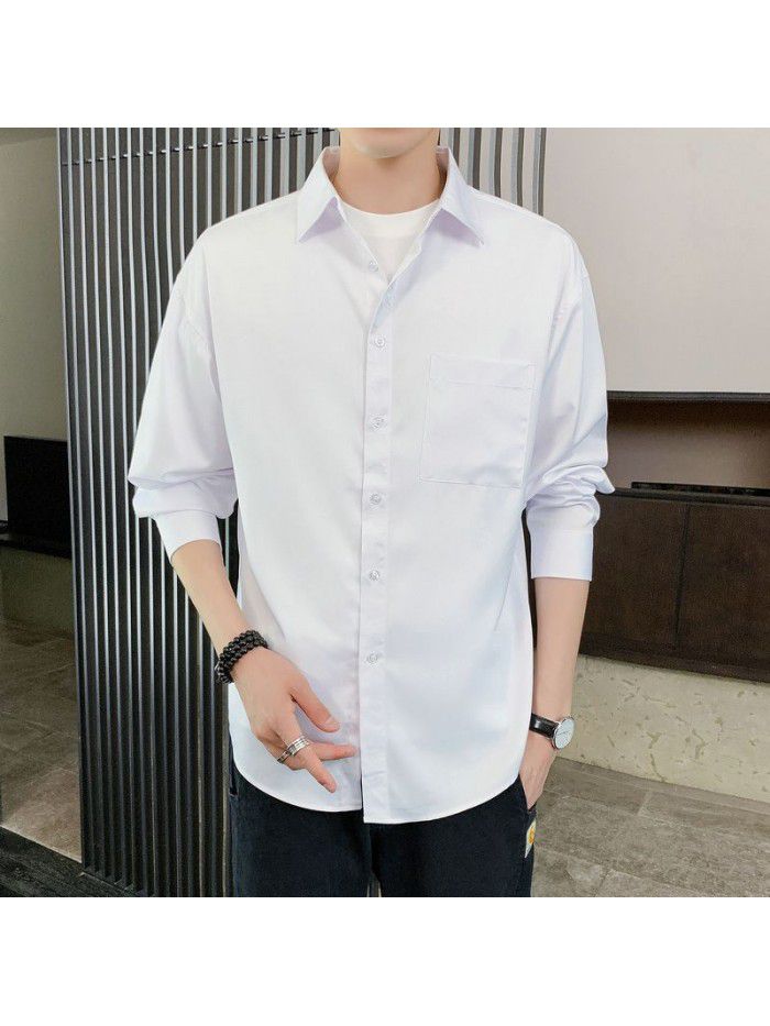 Long sleeve shirt men's autumn  new fashion leisure business solid color shirt men's fashion slim fit 