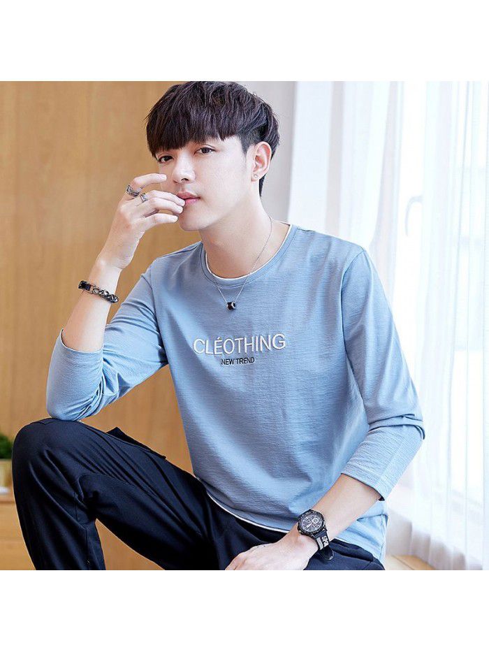  long sleeve t-shirt men's round neck simple and versatile autumn cotton casual long sleeve t-shirt men's youth fashion 
