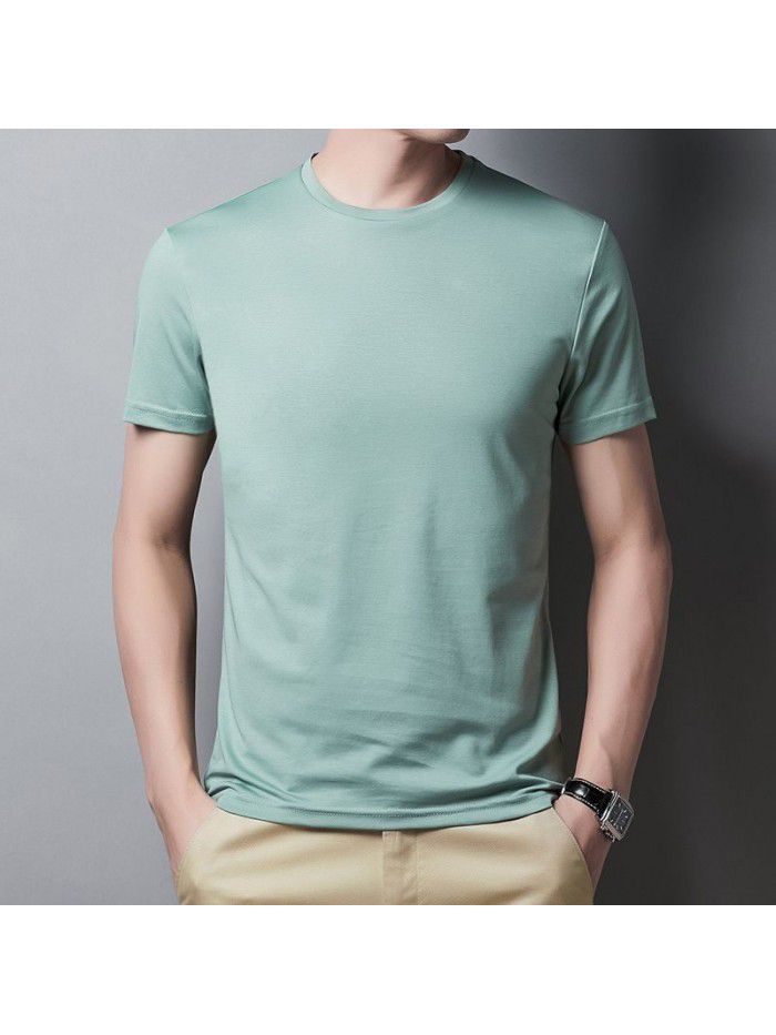 Breathable short sleeve t-shirt men's summer half sleeve round neck casual T-shirt bottom shirt middle aged Dad 