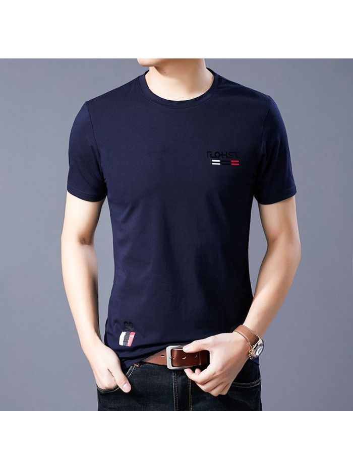 Breathable short sleeve t-shirt men's summer half sleeve T-shirt young and middle-aged men's round neck slim father's dress 