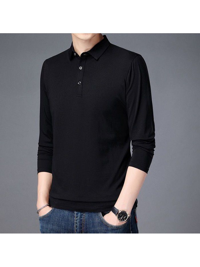  spring and autumn cotton long sleeve t-shirt men's casual slim fitting round neck men's shirt T-shirt middle aged Dad 