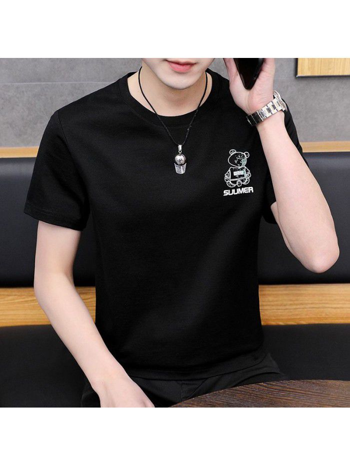  summer new short sleeve t-shirt men's fashion trend leisure slim round neck printing men's T-shirt wholesale 