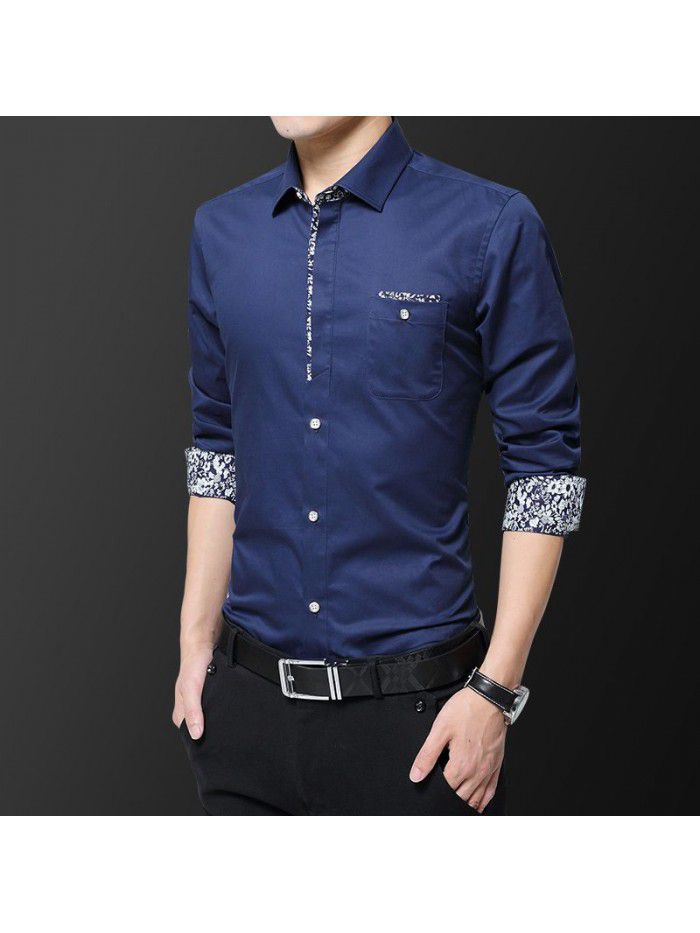  new men's long sleeve shirt men's Korean slim trend no iron shirt fashion casual young men's wear 