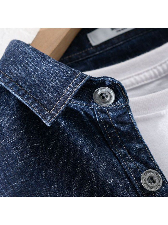 Denim shirt men's long sleeve Korean fashion handsome men's work shirt autumn Japanese casual coat 9727 