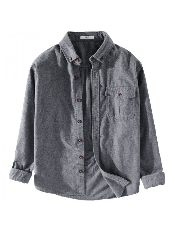 Autumn and winter new shirt retro frosted loose fashion shirt coat men's long sleeve solid color youth top 9426 