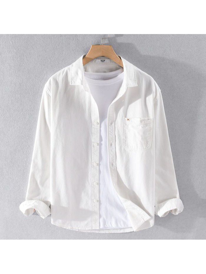 Spring and autumn men's casual long sleeve cotton shirt versatile Japanese simple fashion young men's cotton shirt 9357 