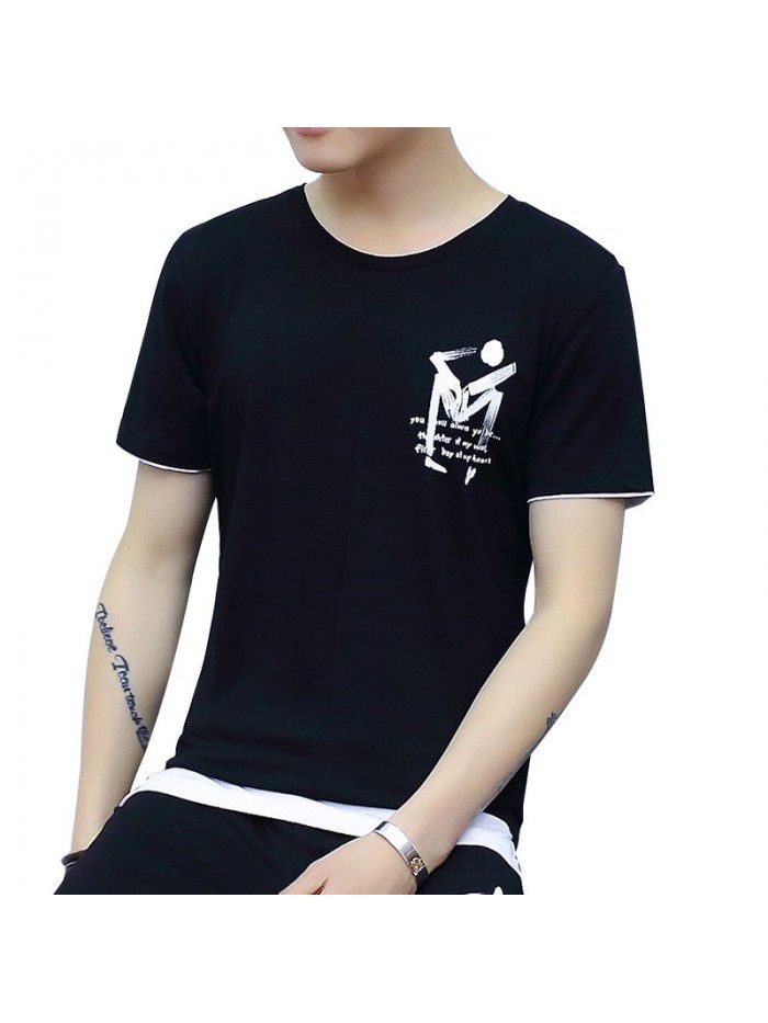  summer new short sleeve t-shirt men's slim fitting men's T-shirt round neck trend half sleeve T-shirt breathable base shirt 