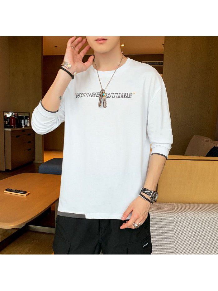 autumn new men's long sleeve t-shirt men's elastic top men's cotton Korean round neck T-shirt 