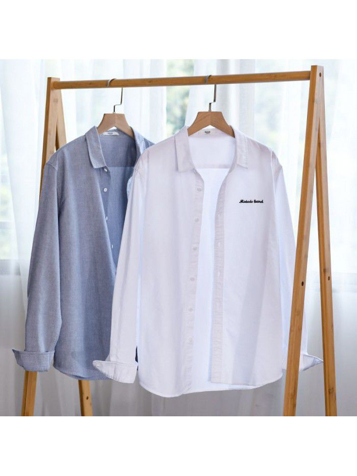 Men's soft washable Oxford long sleeve cotton casual versatile solid color shirt slim white shirt trendy man 9424 
