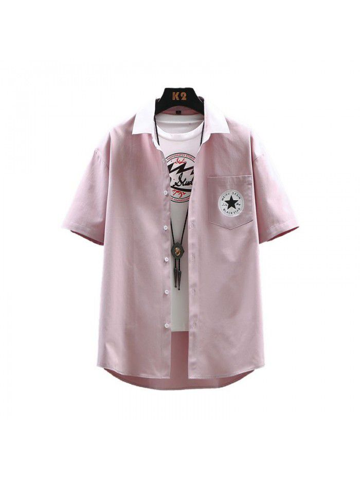 Summer new men's short sleeve shirt small daisy men's casual shirt cardigan fashion printed half sleeve top 