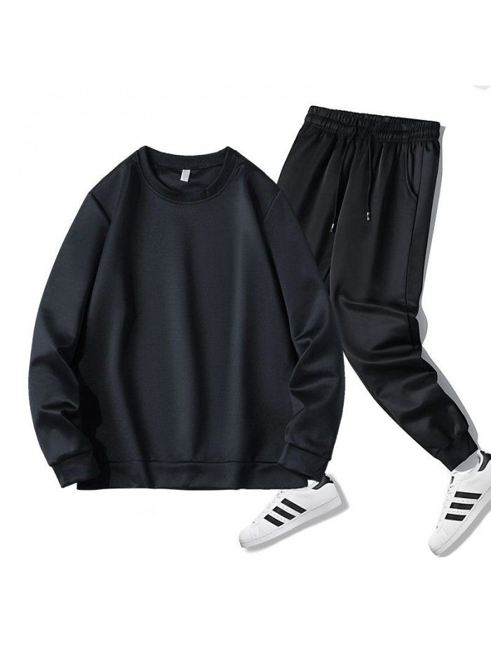 Long sleeve round neck sweater suit men's leisure sports running fitness suit long pants men's two piece suit trend 
