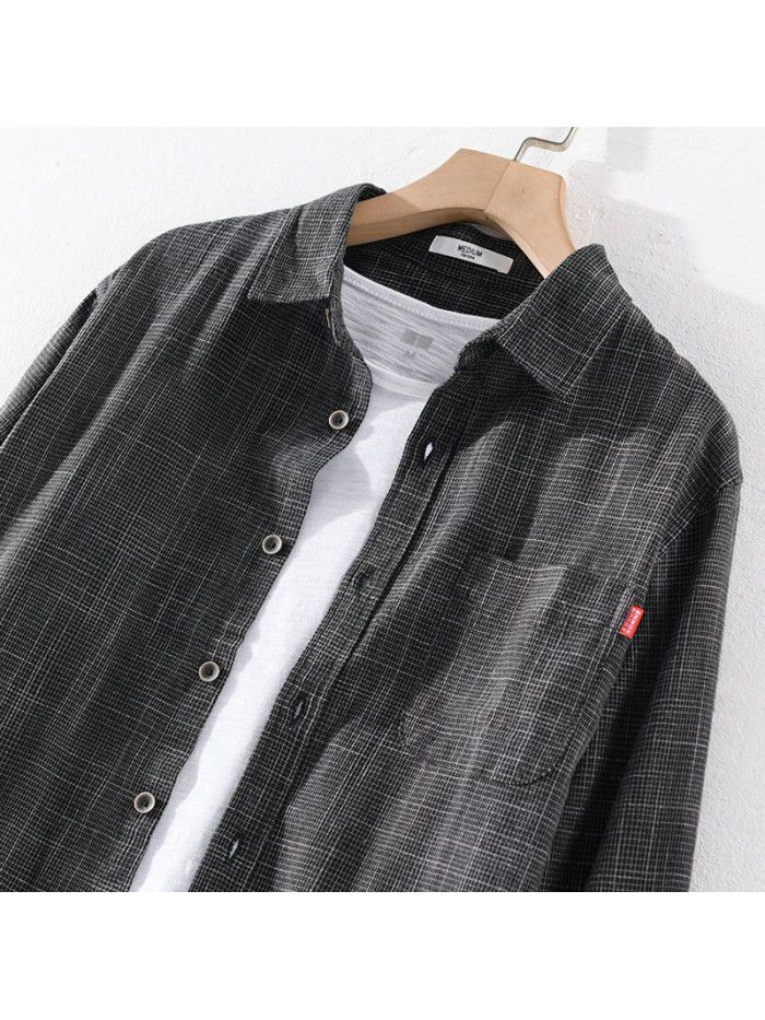 Four seasons men's fashion cool long sleeve shirt Japanese fresh fashion men's cotton simple shirt simple 9391 