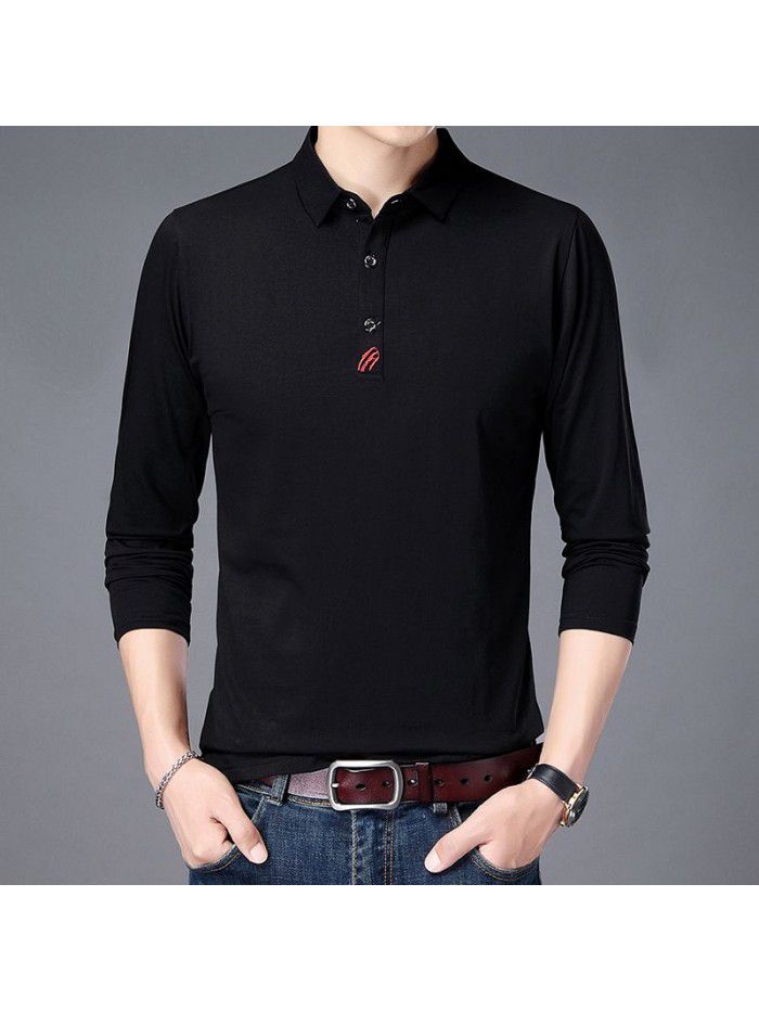  spring and autumn cotton long sleeve t-shirt men's casual slim fitting round neck men's shirt T-shirt middle aged Dad 