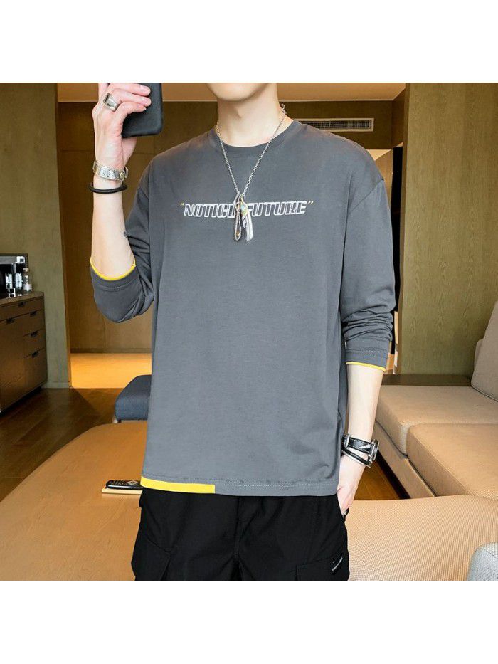 autumn new men's long sleeve t-shirt men's elastic top men's cotton Korean round neck T-shirt 