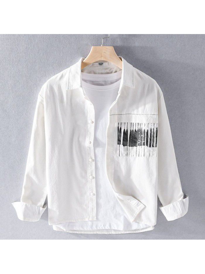 Comfortable men's long sleeve cotton shirt fashion simple youth popular white shirt Japanese casual top 9732 