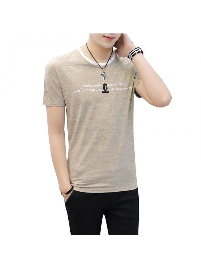  new summer men's short sleeve cotton t-shirt men's casual slim round neck color matching base shirt men's wholesale 