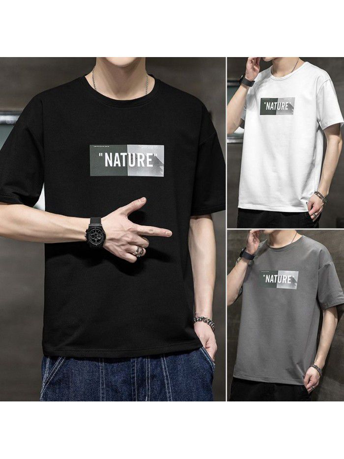 Breathable short sleeve t-shirt men's  summer new men's cotton casual loose half sleeve t-shirt men's wear 