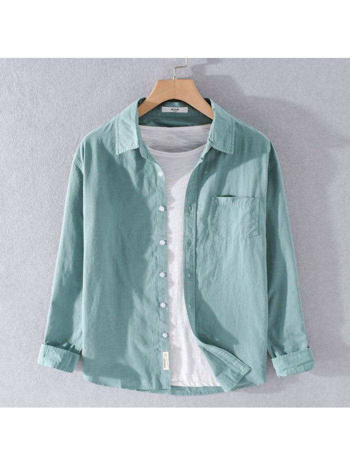 Men's cotton versatile Long Sleeve Shirt White youth business casual shirt small fresh cotton four seasons top 9399 