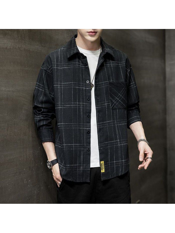 Plaid Shirt Men's spring  new fashion fashion fashion brand spring and autumn long sleeve shirt casual Japanese men's coat 