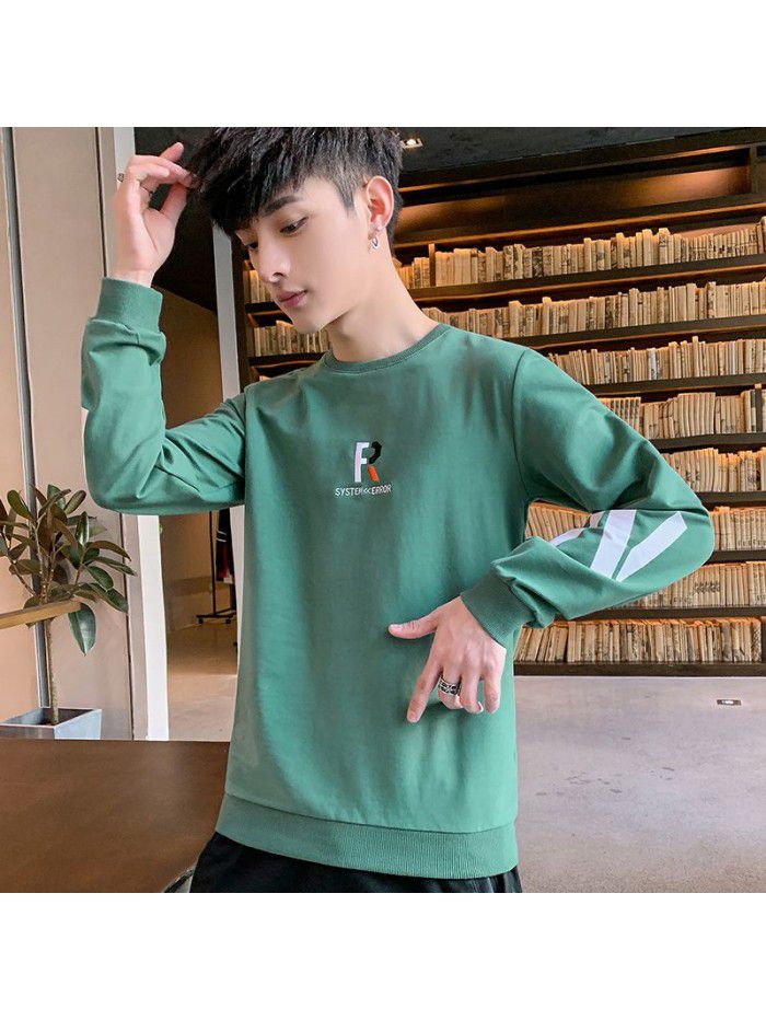  spring new men's T-shirt Korean slim round neck long sleeve casual T-shirt men's top 
