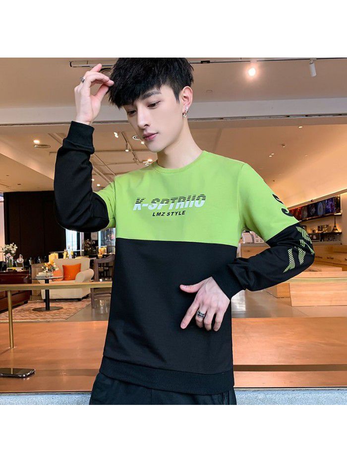  spring new men's T-shirt Korean slim round neck long sleeve casual T-shirt men's top 