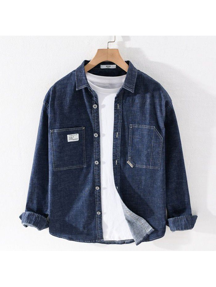 Denim shirt men's long sleeve Korean fashion handsome men's work shirt autumn Japanese casual coat 9727 