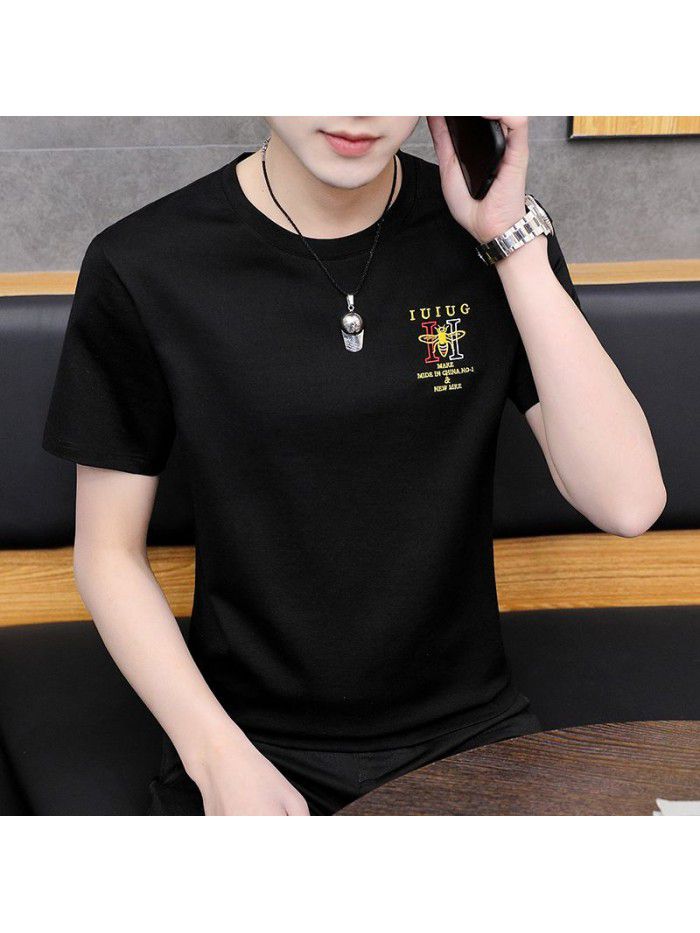  summer new short sleeve t-shirt men's fashion trend leisure slim round neck printing men's T-shirt wholesale 