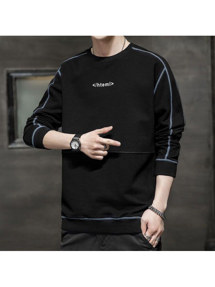  popular long sleeve t-shirt men's fashion Little Daisy loose round neck tooling Inst shirt men's National Fashion Top 