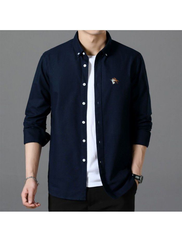 New Oxford spinning long sleeve shirt casual men's wear lining comfortable embroidery base shirt business youth trend 