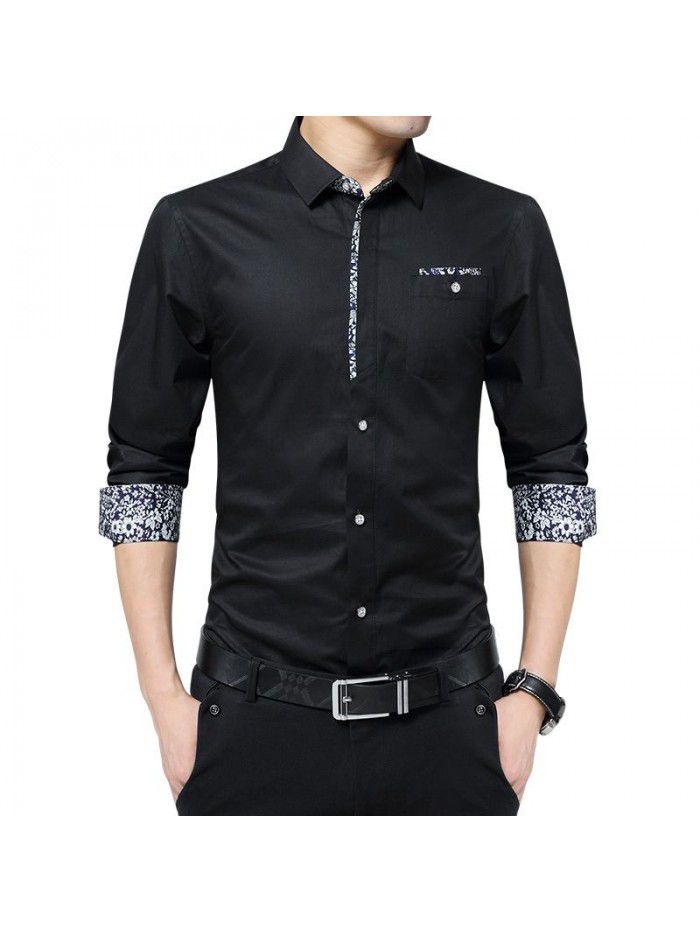  new men's long sleeve shirt men's Korean slim trend no iron shirt fashion casual young men's wear 