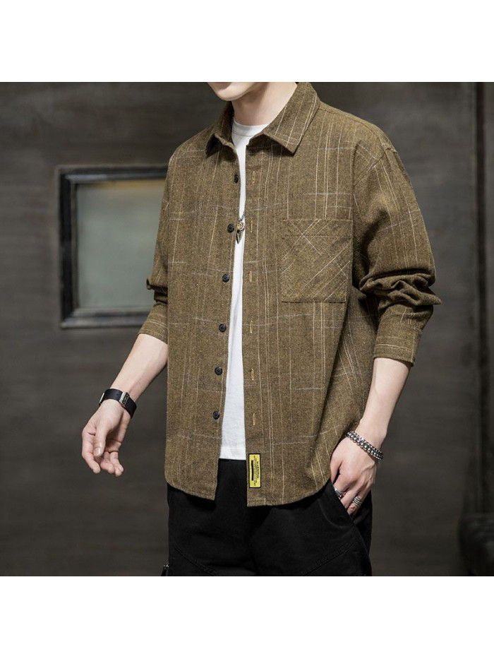 Plaid Shirt Men's spring  new fashion fashion fashion brand spring and autumn long sleeve shirt casual Japanese men's coat 