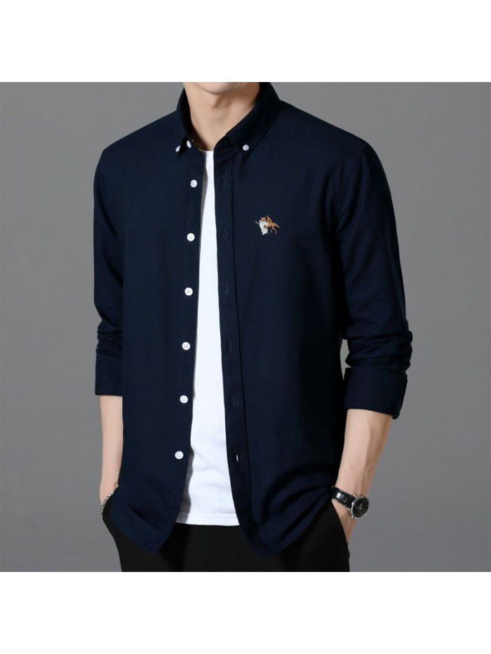 New Oxford spinning long sleeve shirt casual men's wear lining comfortable embroidery base shirt business youth trend 