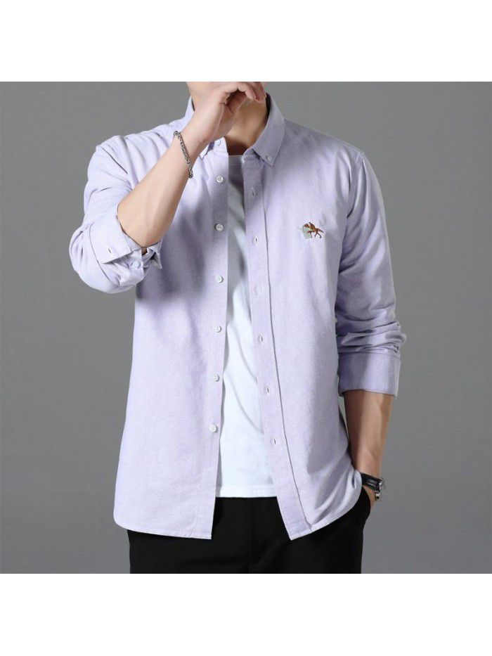 New Oxford spinning long sleeve shirt casual men's wear lining comfortable embroidery base shirt business youth trend 