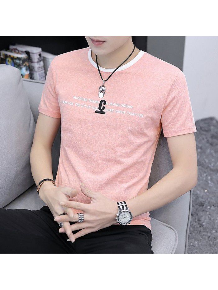  new summer men's short sleeve cotton t-shirt men's casual slim round neck color matching base shirt men's wholesale 