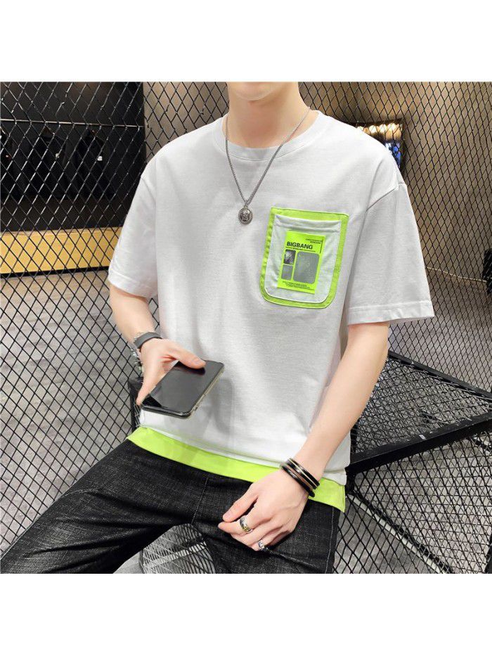  summer new men's T-shirt youth casual versatile half sleeve T-shirt loose tooling student top 