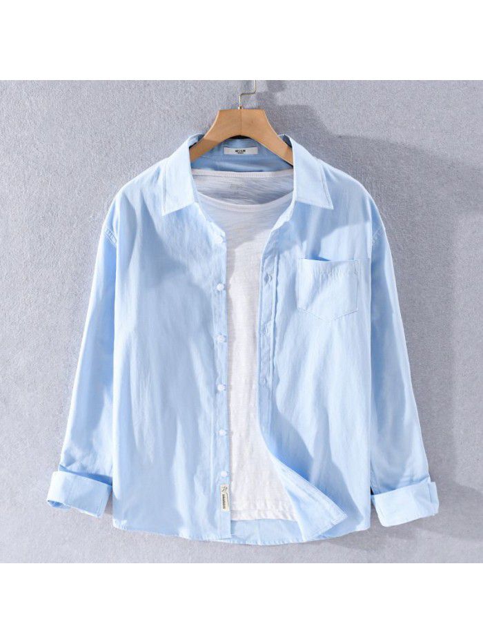 Men's cotton versatile Long Sleeve Shirt White youth business casual shirt small fresh cotton four seasons top 9399 