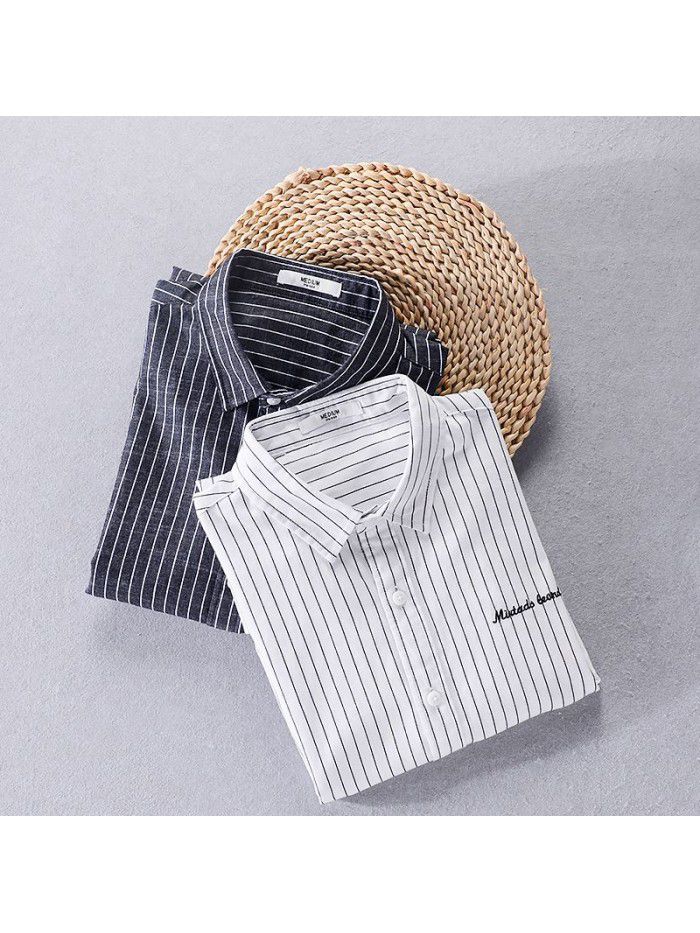  new striped men's long sleeve shirt fresh literary model Korean pure cotton leisure fashion men's shirt 9306 
