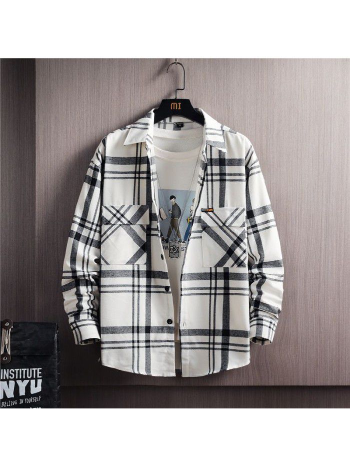 Autumn men's long sleeve shirt Korean casual Stripe Shirt Men's cotton shirt cardigan men's top 