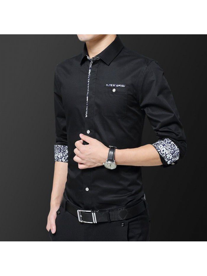  new men's long sleeve shirt men's Korean slim trend no iron shirt fashion casual young men's wear 