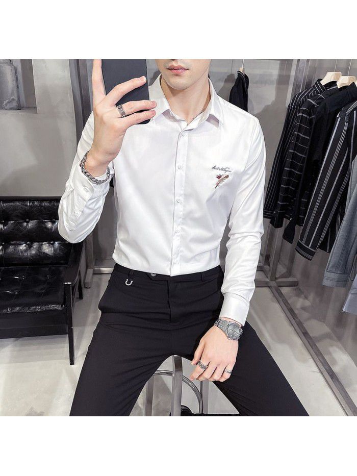  spring and summer shirt men's Korean version slim Lapel men's Striped Shirt Men's casual business professional shirt 