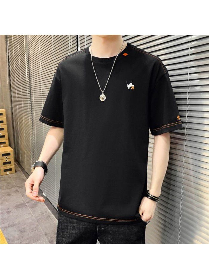  summer new men's T-shirt youth casual versatile half sleeve T-shirt loose tooling student top 