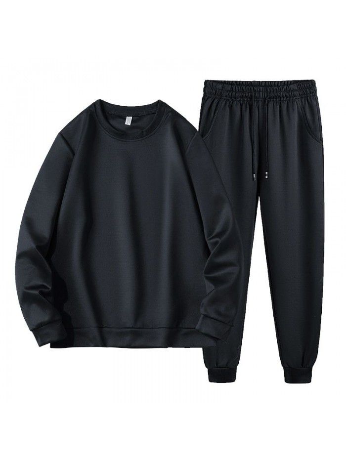 Long sleeve round neck sweater suit men's leisure sports running fitness suit long pants men's two piece suit trend 