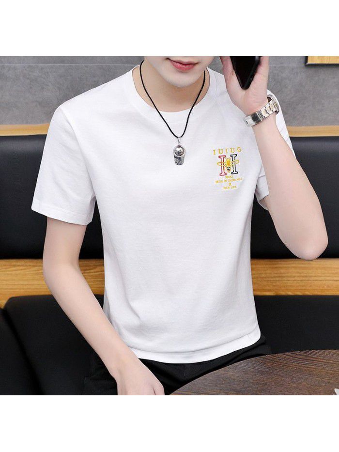  summer new short sleeve t-shirt men's fashion trend leisure slim round neck printing men's T-shirt wholesale 