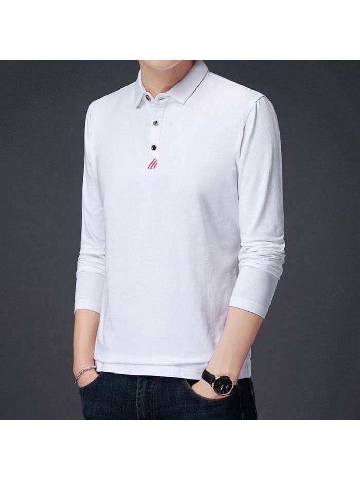  spring and autumn cotton long sleeve t-shirt men's casual slim fitting round neck men's shirt T-shirt middle aged Dad 