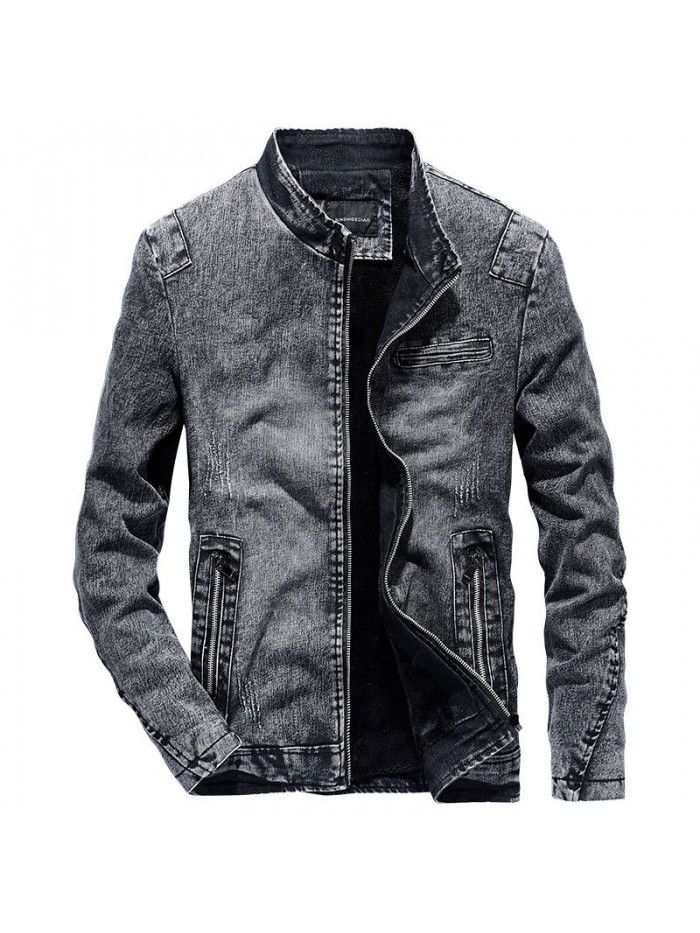 Men's Plush denim jacket autumn and winter  new Korean fashion casual slim warm collar jacket fashion 