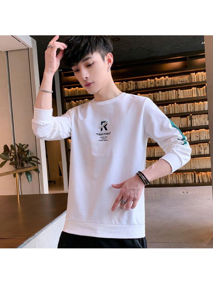  spring new men's T-shirt Korean slim round neck long sleeve casual T-shirt men's top 