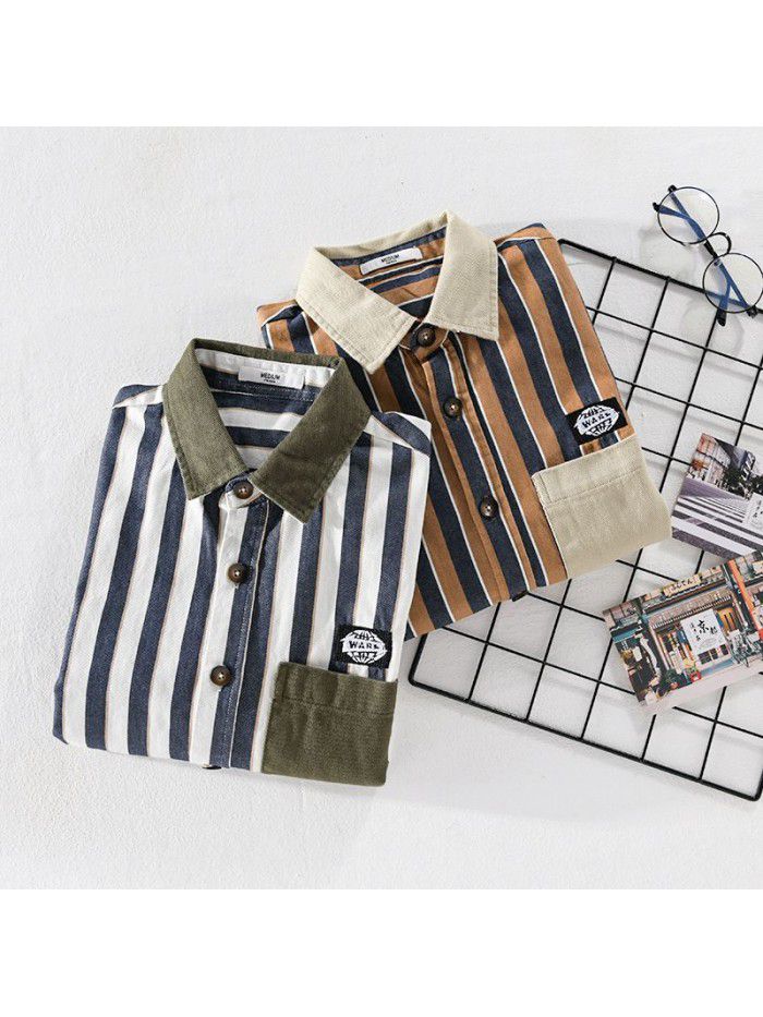 Spring and autumn men's fashion long sleeve shirt fashion retro logo Japanese fashion youth shirt 9386 
